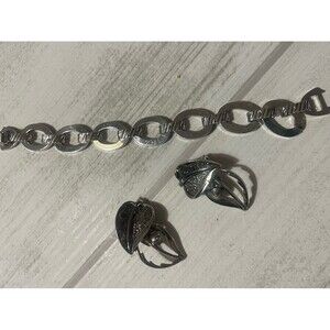 SARAH COVENTRY Silver BRACELET AND CLIPON EARRINGS VINTAGE set links leaf